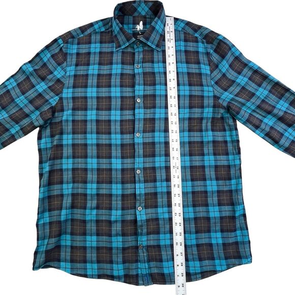 Johnnie-O Featherweight Shirt Men’s Large Blue Plaid Long Sleeve Button Up Surf - Picture 10 of 11